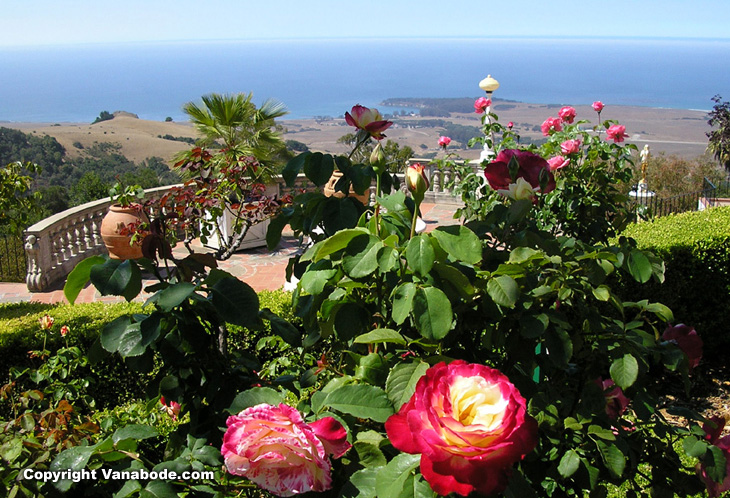 looking out from one of the balconies at the hearst castle at the pacific ocean miles away was quite spectacular