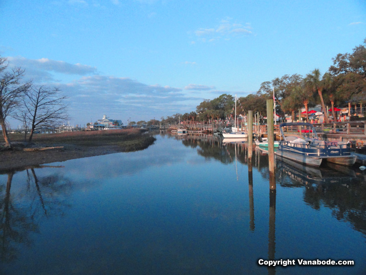 Fishing boasts and pleasure craft line the marinas