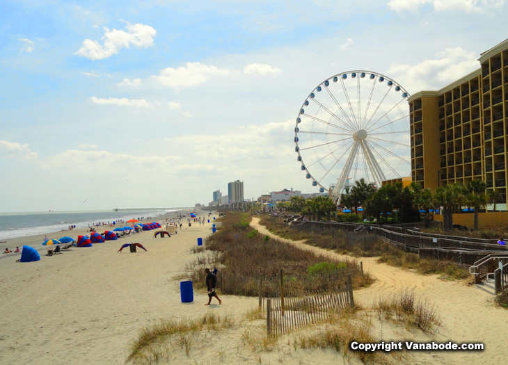 Myrtle Beach ferris wheel oceanfront on beach and boardwalk