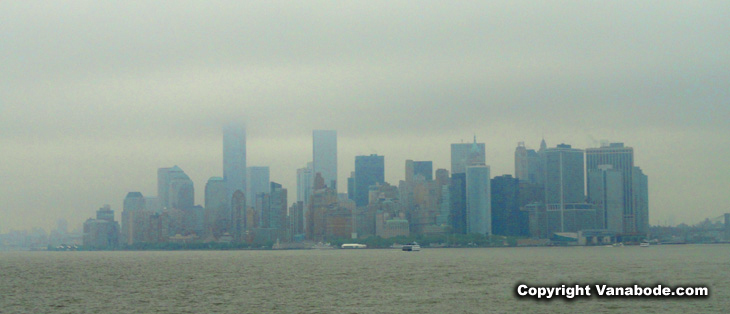 New York City skyline in the financial district