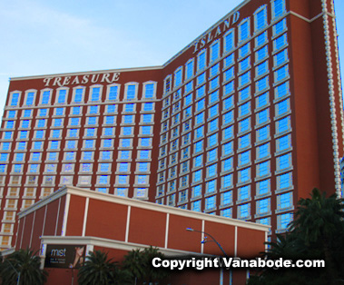 Treasure Island Hotel in Las Vegas photograph shows a banner for Mist, the club inside the casino.